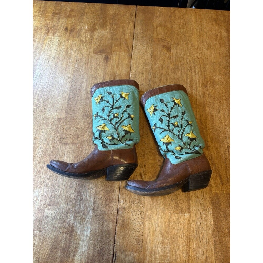 Vtg Custom made Women’s TEAL Cowboy Boots Sz 5.5